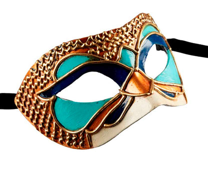 Masque Colombine Bleu et Doré – Artisanat Authentique de Venise