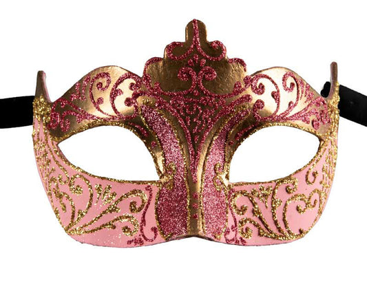 Masque Colombine Rose Doré à Pointe – Artisanat Authentique de Venise
