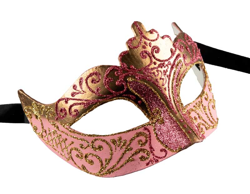Masque Colombine Rose Doré à Pointe – Artisanat Authentique de Venise