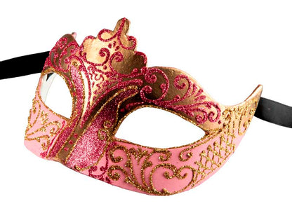 Masque Colombine Rose Doré à Pointe – Artisanat Authentique de Venise
