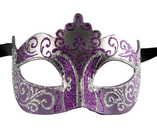 Masque Colombine Violet Argenté – Artisanat Authentique de Venise