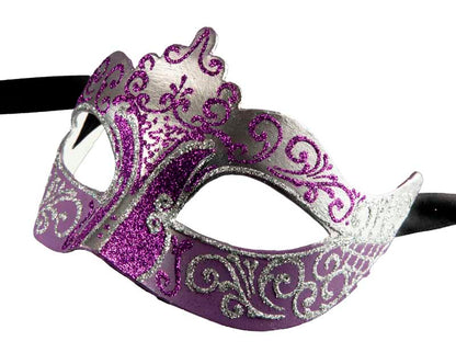 Masque Colombine Violet Argenté – Artisanat Authentique de Venise