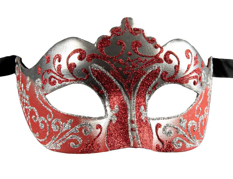 Masque Colombine Rouge Argenté à Pointe – Artisanat Authentique de Venise