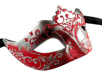 Masque Colombine Rouge Argenté à Pointe – Artisanat Authentique de Venise