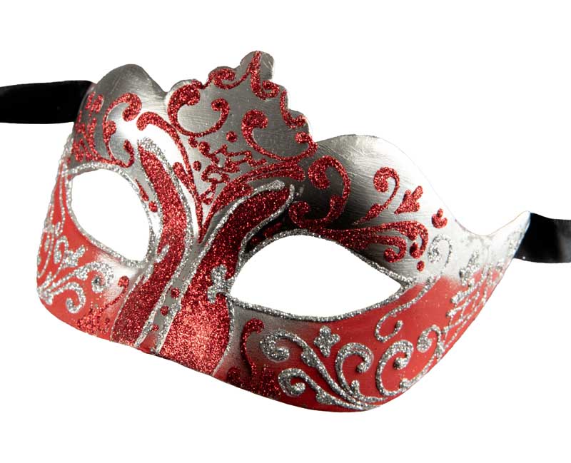 Masque Colombine Rouge Argenté à Pointe – Artisanat Authentique de Venise