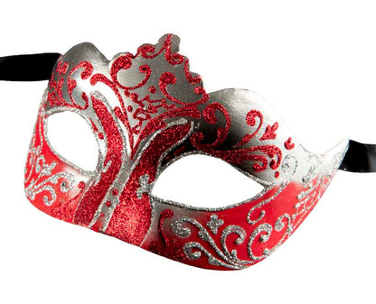 Masque Colombine Rouge Argenté à Pointe – Artisanat Authentique de Venise