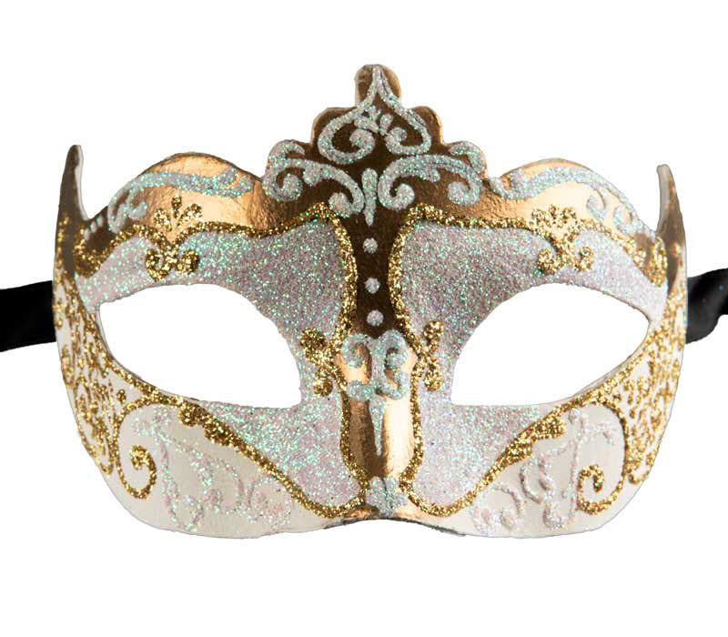 Masque Colombine Blanc Doré à Pointe – Artisanat Authentique de Venise