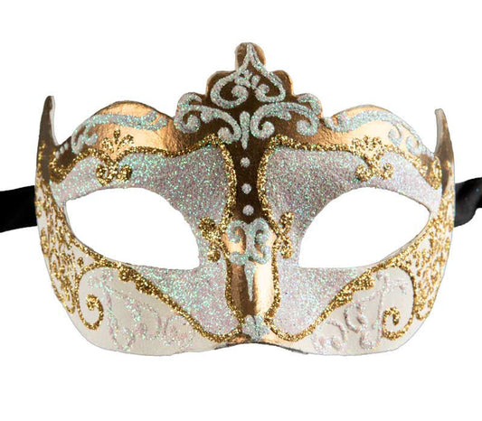 Masque Colombine Blanc Doré à Pointe – Artisanat Authentique de Venise