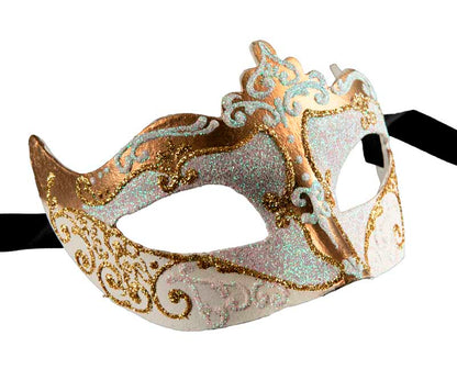 Masque Colombine Blanc Doré à Pointe – Artisanat Authentique de Venise