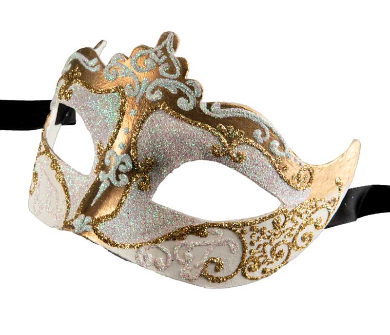Masque Colombine Blanc Doré à Pointe – Artisanat Authentique de Venise