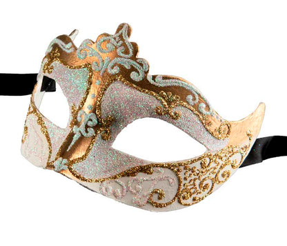 Masque Colombine Blanc Doré à Pointe – Artisanat Authentique de Venise