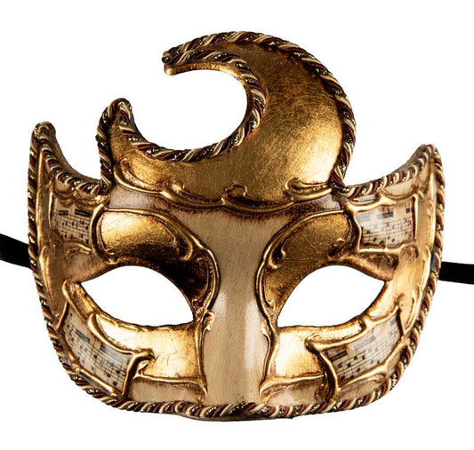 Masque Colombine Lune Blanc Doré Musica – Artisanat Authentique de Venise