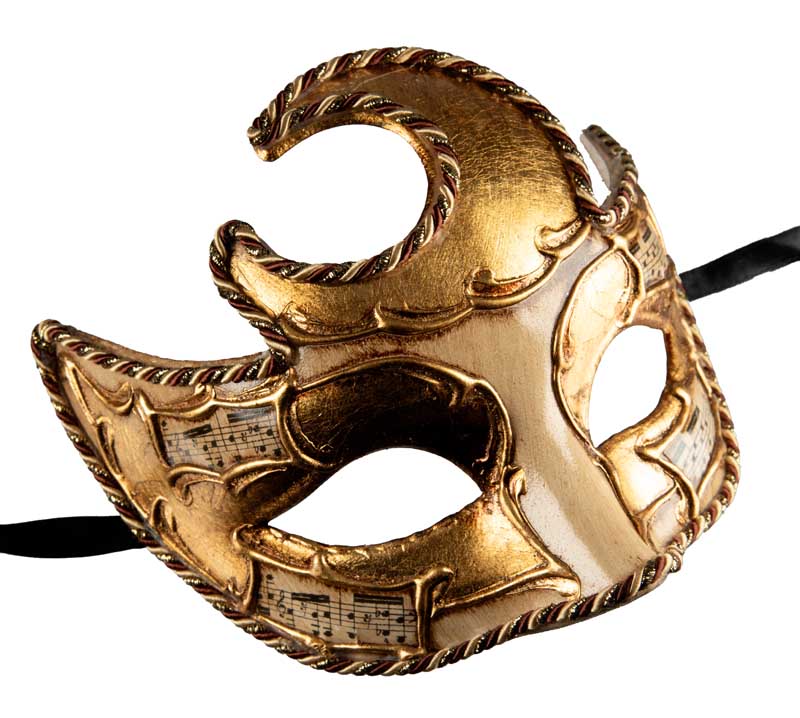 Masque Colombine Lune Blanc Doré Musica – Artisanat Authentique de Venise