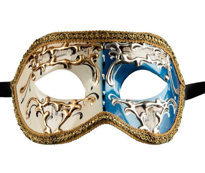 Masque Colombine Blanc Bleu Night and Day Vénitien – Artisanat Authentique de Venise