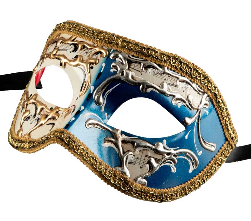 Masque Colombine Blanc Bleu Night and Day Vénitien – Artisanat Authentique de Venise