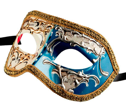 Masque Colombine Blanc Bleu Night and Day Vénitien – Artisanat Authentique de Venise