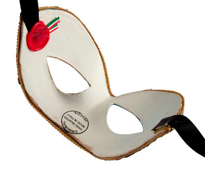 Masque Colombine Blanc Bleu Night and Day Vénitien – Artisanat Authentique de Venise
