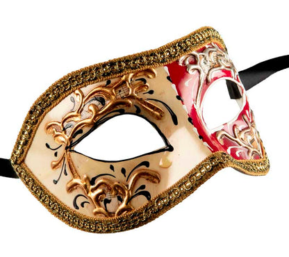 Masque Colombine Night and Day Blanc Rouge – Artisanat Authentique de Venise
