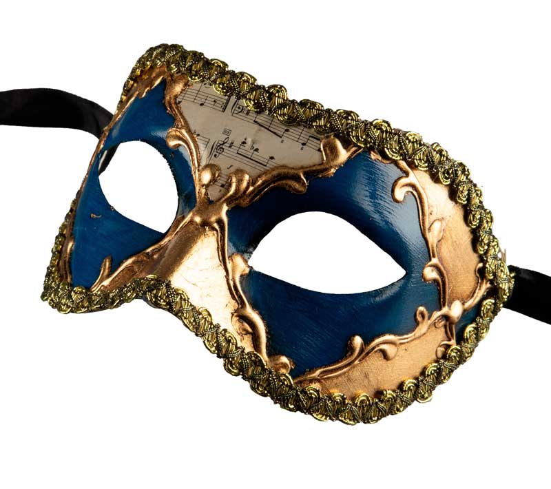 Masque Colombine Blanc Bleu Musica Vénitien – Artisanat Authentique de Venise