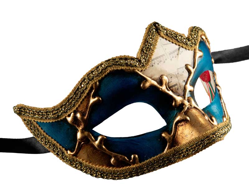 Masque Colombine Doré Bleu à Pointe – Artisanat Authentique de Venise
