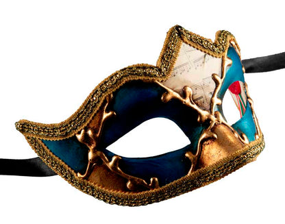 Masque Colombine Doré Bleu à Pointe – Artisanat Authentique de Venise