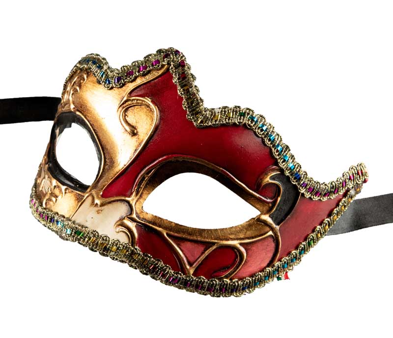 Masque Colombine Rouge et Doré à Pointe – Artisanat Authentique de Venise