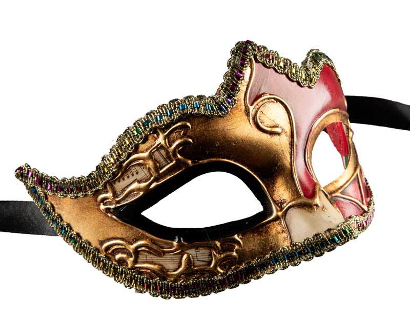 Masque Colombine Rouge et Doré à Pointe – Artisanat Authentique de Venise