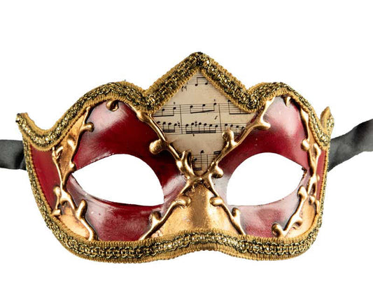 Masque Colombine Doré et Rouge à Pointe – Artisanat Authentique de Venise