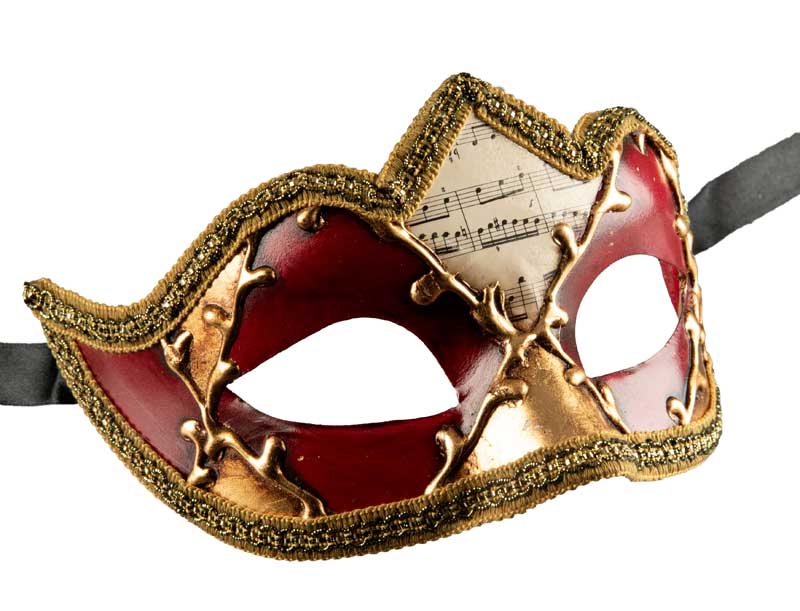 Masque Colombine Doré et Rouge à Pointe – Artisanat Authentique de Venise