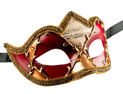 Masque Colombine Doré et Rouge à Pointe – Artisanat Authentique de Venise