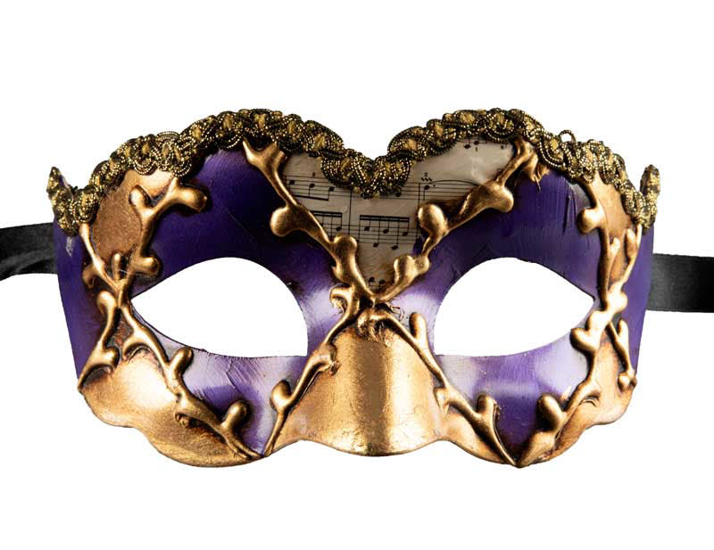 Masque Colombine Doré et Violet – Artisanat Authentique de Venise