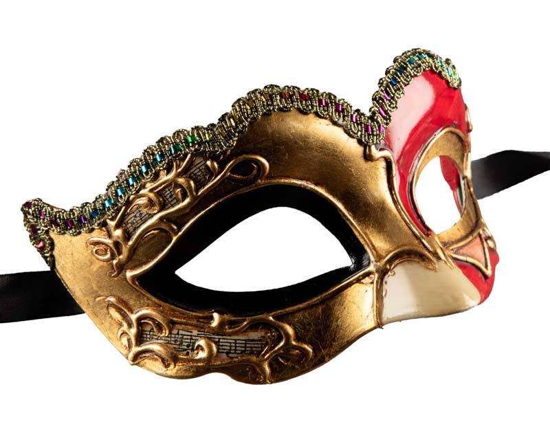 Masque Colombine Nuvella Doré et Rouge – Élégance Authentique de Venise