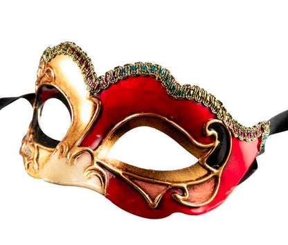 Masque Colombine Nuvella Doré et Rouge – Élégance Authentique de Venise
