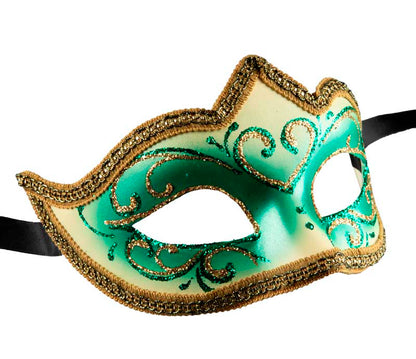 Masque Colombine Vert Doré Eva – Artisanat Authentique de Venise