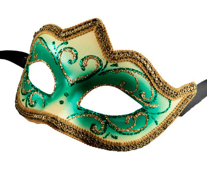 Masque Colombine Vert Doré Eva – Artisanat Authentique de Venise