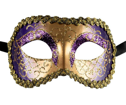 Masque Colombine doré violet Venise - Artisanat authentique de Venise