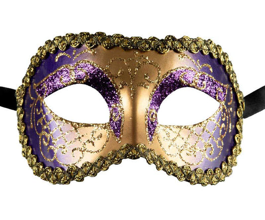 Masque Colombine doré violet Venise - Artisanat authentique de Venise