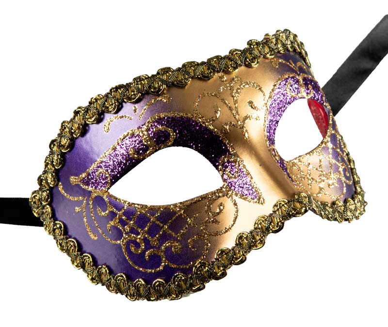 Masque Colombine doré violet Venise - Artisanat authentique de Venise