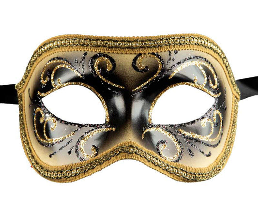 Masque Colombine Doré et Noir – Élégance Authentique de Venise