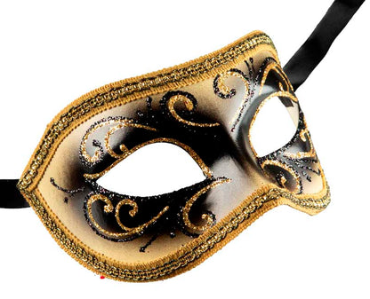 Masque Colombine Doré et Noir – Élégance Authentique de Venise