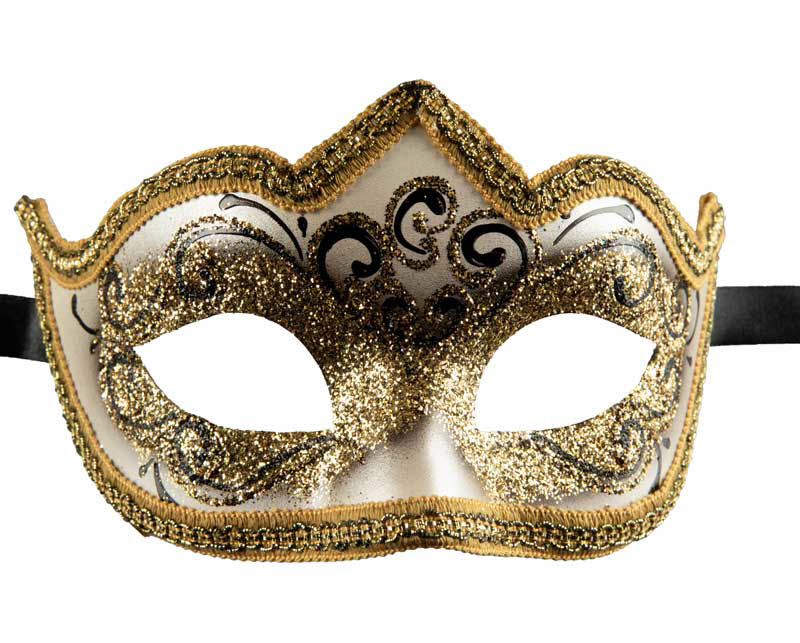 Masque Colombine Noir Doré Eva – Artisanat Authentique de Venise