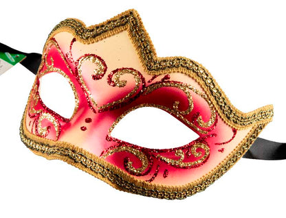 Masque Colombine Rouge Doré Eva – Artisanat Authentique de Venise