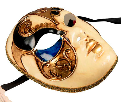 Masque Volto Bleu et Doré – Artisanat Authentique de Venise