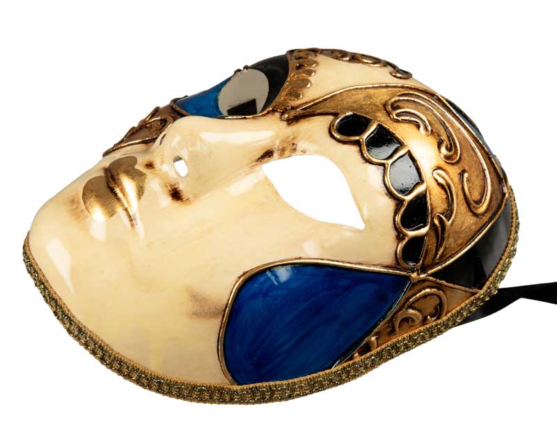 Masque Volto Bleu et Doré – Artisanat Authentique de Venise