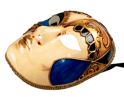 Masque Volto Bleu et Doré – Artisanat Authentique de Venise