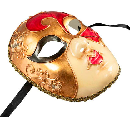 Masque Volto Doré Rouge – Artisanat Authentique de Venise