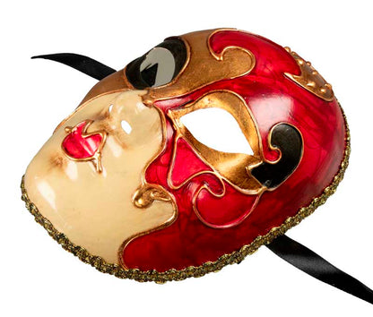 Masque Volto Doré Rouge – Artisanat Authentique de Venise