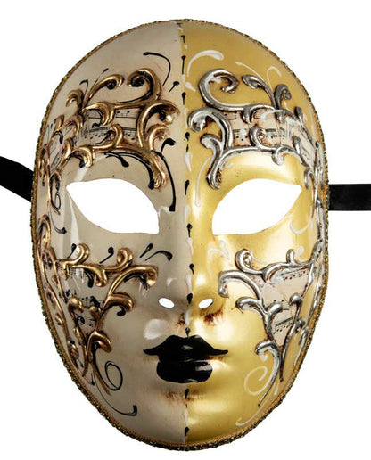 Masque Volto Day Night Doré Blanc et Jaune – Artisanat Authentique de Venise