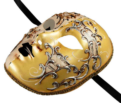 Masque Volto Day Night Doré Blanc et Jaune – Artisanat Authentique de Venise