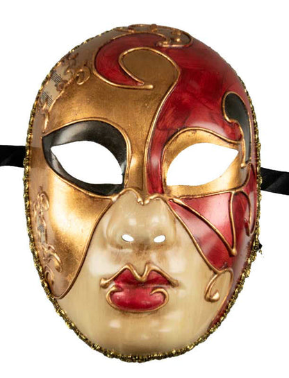 Masque Volto Musica Doré et Rouge – Artisanat Authentique de Venise